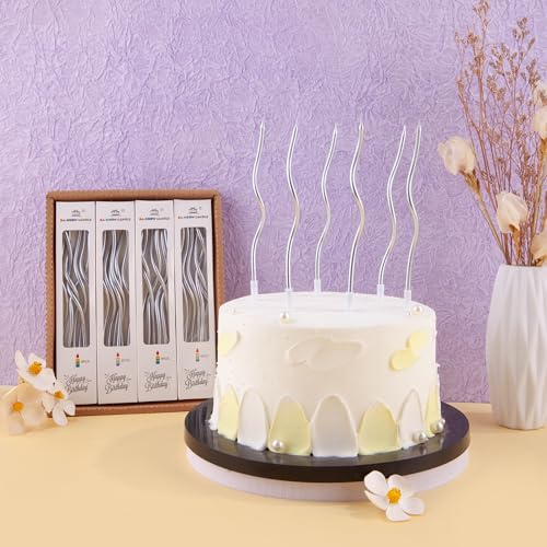 PHD CAKE 24-Count Silver Spiral Long Thin Birthday Candles, Cake Candles, Birthday Parties, Wedding Decorations, Party Candles - color: Silver