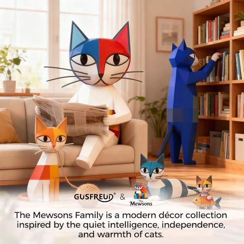 GUSFREUD Metal Cat Bookends Set of 2 – Decorative Cat Metal Book Ends for Shelves, The Mewsons Family Collection, Modern Cat Bookends for Living Room, Office & Bedroom