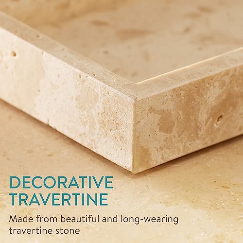 Navaris Travertine Decorative Tray - Durable Bathroom Organiser - Trays for Perfume, Jewellery, Vanity & Coffee Table Decor - 30 x 20cm Rectangle Tray, Beige - size: 11.8" x 7.9" x 1.2"