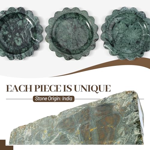 Koville 5.51" Scalloped Marble Tray, Round Stone Jewelry Trinket Dish for Ring, Natural Small Marble Tray for Bathroom Kitchen Dresser Countertop, Decorative Candle Tray(Green) - color: Sage Green, size: D=5.51"