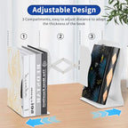 Dragon Bookends, Adjustable Bookends, Unique Book Holders for Shelves, Metal Book Ends for Heavy Books, Non-Skid Book Stander for Desk, Shelf, Office, Stationery Gift (White 2) - color: White 2