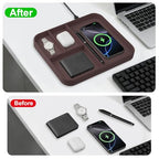 VOVIPO Faux Leather Valet Tray,with 2 in 1 Wireless Charging Compitable With iPhone/17/16/15/15 Plus/15 Pro/15 Pro Max/14/13/12/Wireless earphones,Office/Home Desk Organizers Tray-Brown - color: Brown