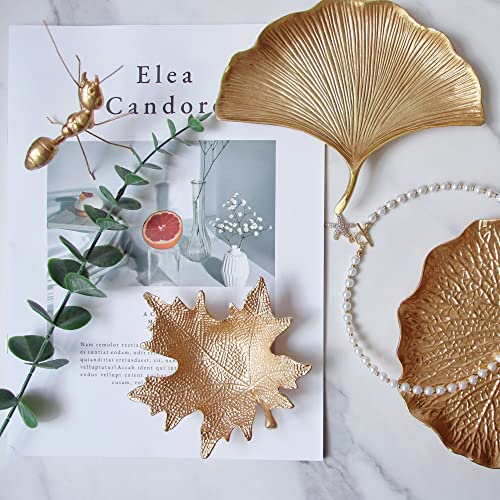 Metal Jewelry Dish, Small Leaf Shaped Ring Holder Jewelry Organizer, Trinket Dish Vanity Tray for Dresser Christmas Birthday Wedding Gifts Large Ginkgo-Gold - color: Large Ginkgo-Gold