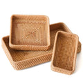 Rattan Serving Tray, Rectangle Basket Set of 3, Wicker Storage and Organizing Baskets, Natural Decorative Woven Tray for Home Decor, Bathroom, Kitchen Counter - style: Set of 3