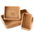 Rattan Serving Tray, Rectangle Basket Set of 3, Wicker Storage and Organizing Baskets, Natural Decorative Woven Tray for Home Decor, Bathroom, Kitchen Counter - style: Set of 3