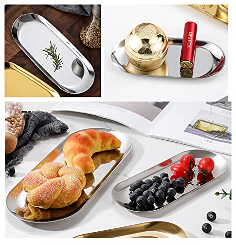 4 Pcs 7 Inch x 3.3 Inch Trinket Tray, Silver Stainless Steel, for Serving Trays Towel Storage Dish Plate Tea Fruit Trays Jewelry Plate Decorative Storage Tray