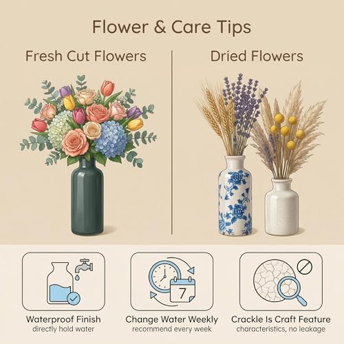 Vintage Ceramic Flower Vase Set of 3, Rustic Farmhouse Vase for Home Decor, Distressed Decorative Vase for Table Entryway Mantel Centerpiece Living Room Bathroom Bedroom (Blue and White) - color: 102-blue and White