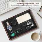 Zosenley Wooden Valet Tray with Leather Base - Nightstand Catchall Organizer for Cologne, Perfume, Keys, Wallet, Phone, Watch, Jewelry & Sunglasses (2Pcs Black) - color: 2Pcs Black