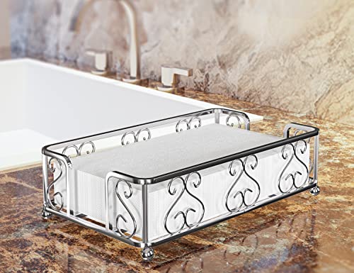 Silver Guest Towel Holder Tray for Bathroom – Napkin Organizer for Disposable Hand Paper Towels, Vanity Countertop Napkin Holder, Modern Bathroom Accessory for Guest Use and Décor - color: E - Silver Guest Towel Holder Tray, size: Guest Towel Holder
