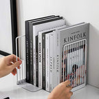Minimalist Style Bookends Metal Adjustable Books Holder Stand Book Rack Desk Bookend - Beeline, White - color: Beeline, White
