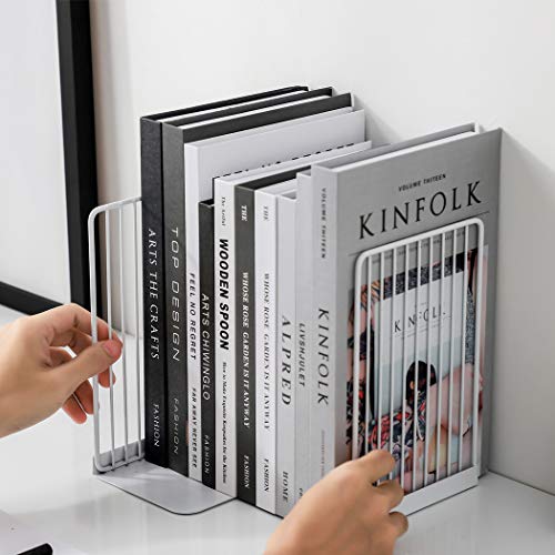Minimalist Style Bookends Metal Adjustable Books Holder Stand Book Rack Desk Bookend - Beeline, White - color: Beeline, White