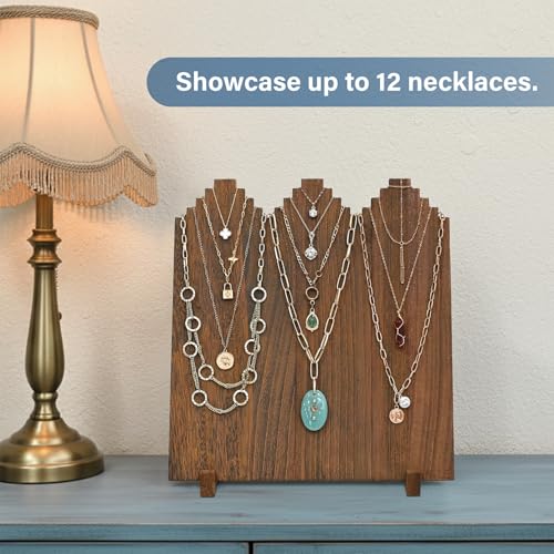 MOOCA Portable Wooden Necklace Jewelry Stand, Display Up to 12 Necklaces Storage Holder, Jewelry Display Stand, Brown Color - color: Brown, 12 Necklaces