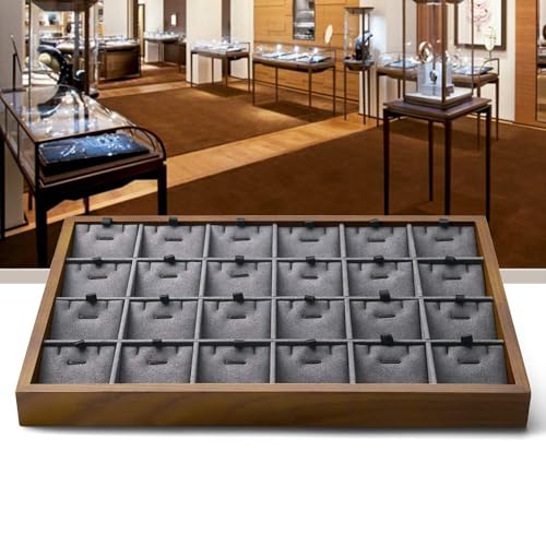 Oirlv Wood 24 Grids Jewelry Tray with Removable Inserts Jewelry Pads Necklace/Pendant Display Organizer Tray(Grey) - color: Grey 24 grid necklace/pendant jewelry tray