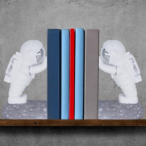 Astronaut Bookends - Space Decor for Kids Rooms - Kids Book Ends for Shelves - Bookends for Heavy Books - Unique Astronaut Decor Book Holders with Anti-Slip Base (Reflective Silver) - color: Reflective Silver