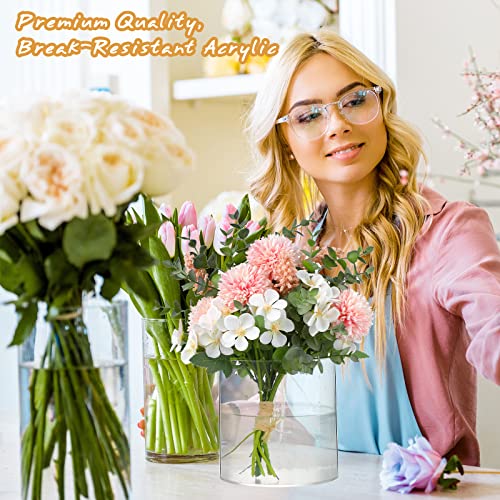 Qunclay 4 Pcs Acrylic Flower Vase Plastic Cylinder Vase for Centerpiece Decorative Clear Acrylic Cylinder Containers Break Resistant Round for Home Party Table Deco(6 x 6 Inch) - size: 6 x 6 Inch