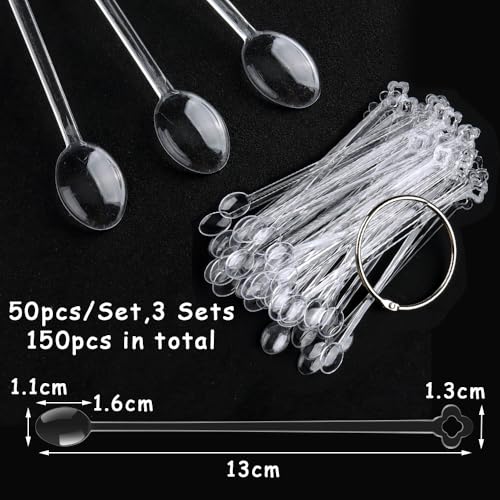 150 Pcs Nail Swatch Sticks with Ring, Clear Spoon Shaped Nail Art Polish Color Display Practice Tips, Acrylic False Nail Sample Sticks Painting Display DIY & Salon Use Beginner Supplies - color: Clear Spoon Shaped