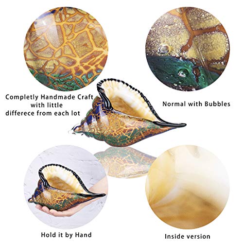 QFkris 8.4" Glass Conch Figurines, Hand Blown Seashell Art Figurine, Crystal Glass Paperweight, Home Decor Collectible Statue - color: Brown