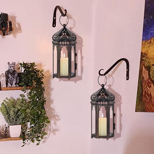 DECORKEY Vintage Medium Size Candle Lantern Decorative, Moroccan Style Vintage Hanging Lantern with Clear Glass, Metal Tabletop Lantern Decor, Indoor Outdoor Candle Holders for Coming Season - color: Clear 1, size: Medium