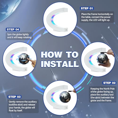 Flagest Magnetic Levitating Globe with LED Light, C Frame Floating World Globe Lamp, Cool Gadgets for Men Boys and Girls, Cool Stuff Tech Gifts for Office Bookshelf Home Desk Decor - color: White