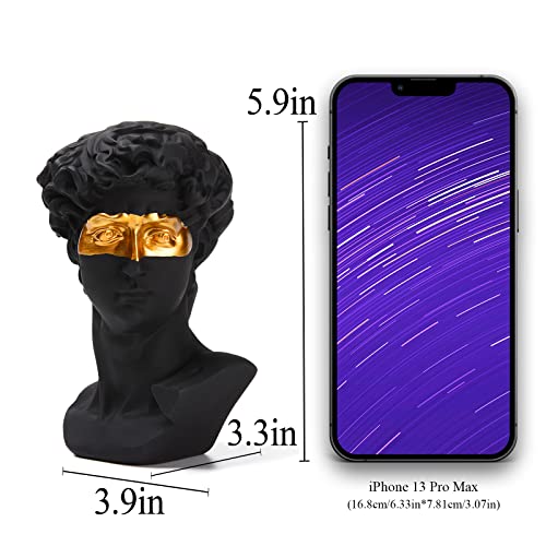 BRABUD Greek Mask David Man Bust Statue Resin Black Gold Classic Roman Sculpture Modern Art Home Office Study Room Bookshelf Decor Collectible Gift TQGJBS333 - color: Black