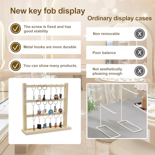 Wood Keychain Display Stand For Vendors And Home: Square Wooden Keychain Display Stand With 18 Hooks For Showcasing Keys Jewelry And Accessories Etc (18 sturdy hooks)