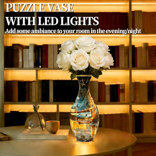 3D Puzzles Vase for Adults, Crafts for Adults, 160 Pieces Plastic DIY Unique Flower Vase with LED Light House Warming Gift Birthday Gifts for Flower Arrangements and Home Decor (Bridge) - color: Bridge