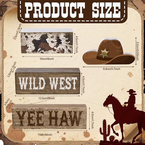 Yuntau 4 Pcs Western Tiered Tray Decorations Set Cowboy Hat Stack Block Signs Desert Farmhouse Rustic Tabletop Tiered Tray Decor for Table Shelf Home Office - style: Western Hat