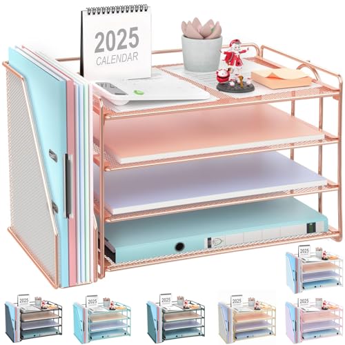 gianotter 4-Tier Paper Organizer With Magazine Holder, Desk Organizers and Accessories, Desk Accessories & Workspace Organizers, File Organizer for Office Supplies Storag (Rose Gold, 4-Tier) - color: Rose Gold, size: 4-Tier