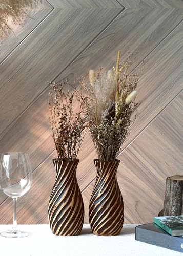 AeraVida Hand-Carved Spiral Stripes Mango Wood Vase for Dried Flowers | 8 inch | Classic Flower Vase