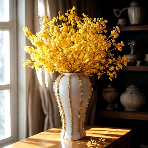White and Gold Vases for Centerpieces,White Gold Ginger Jars for Home Decor,Large Gold Vases for Kitchen Counter,Vintage Vase with Lid,Birthday Anniversary (18 in) - color: White Gold-a, size: 18 in