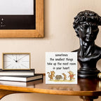 Smallest Things Take Up The Most Room Tabletop Decor 5x5in White Wooden Box Sign, Whimsical Quote Decor for Bedroom Living Room, Freestanding Wood Plaque for Shelf, Minimalist Home Accent