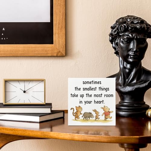 Smallest Things Take Up The Most Room Tabletop Decor 5x5in White Wooden Box Sign, Whimsical Quote Decor for Bedroom Living Room, Freestanding Wood Plaque for Shelf, Minimalist Home Accent