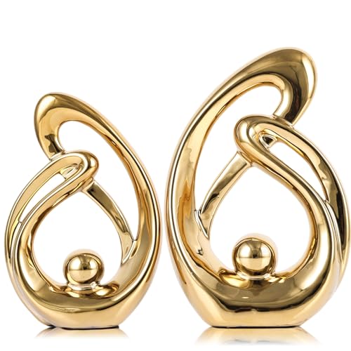 XMGZQ Home Decor Accent,Porcelain Art Mid Century Bookshelf Decorations,Gold Centerpieces for Tables,Abstract Ceramic Statue Sculpture for Coffee Table Mantel Tv Stand Centerpieces (Gold, Small) - color: Gold, size: Small