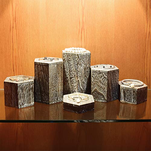 MOOCA Wooden 6 Pcs Hexagon Risers for Display Jewelry and Accessories Display Stand, Coffee - color: Coffee, 6 Pieces
