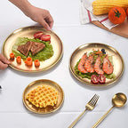Stainless Steel Gold Plates 2 Set Round Dinner Dishes 8 Inch Metal Plates Great for Picnic,Outdoor Camping Plate,Shatterproof, Dishwasher Safe - size: Gold 8 Inch