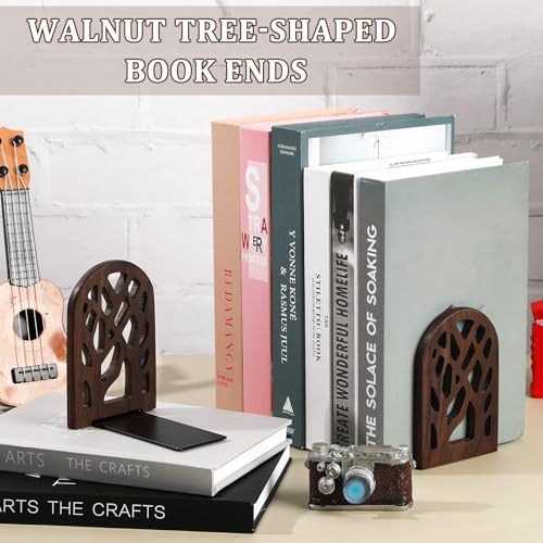 2 Pieces Wood Tree Book Ends for Shelves, Non-Skid Bookends Large Heavy Duty Bookend Book Holders for Heavy Books Decorative Book Accessories to Hold Books Firmly on Bookshelf