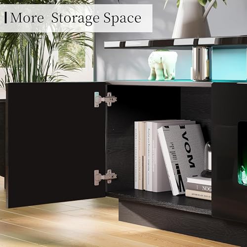 AMERLIFE Fireplace TV Stand with 40" Fireplace, 80" Modern Fireplace Entertainment Center LED Lights, 2 Tier TV Console Cabinet for TVs Up to 90", Obsidian Black - color: Black, size: 80"