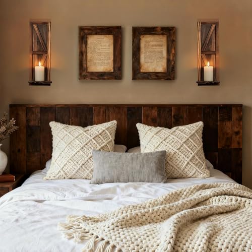 Candle Sconces Set of 2: Farmhouse Wall Candle Holder, Brown Wood Wall Sconces Set of Two,Handmade Wooden Art Decor for Living Room, Dining Room, Bathroom, Bedroom, or Entryway, 15.7"x5"