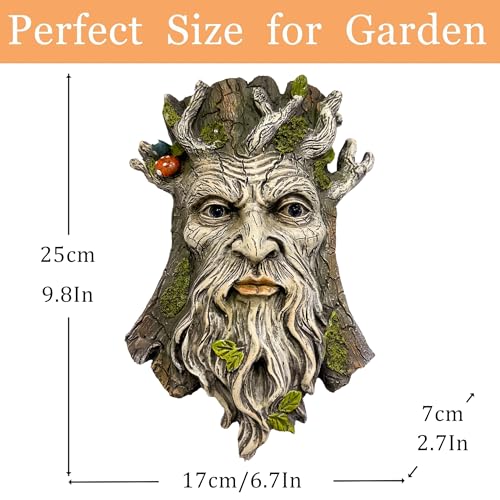 Teaeeno Whimsical Tree Face Garden Decoration, 11.8 in Tree Faces Decor Outdoor Wallmounted Statue Art with Leaf Features, Outdoor Decor Garden Accessory (Outdoors and Nature) - color: White