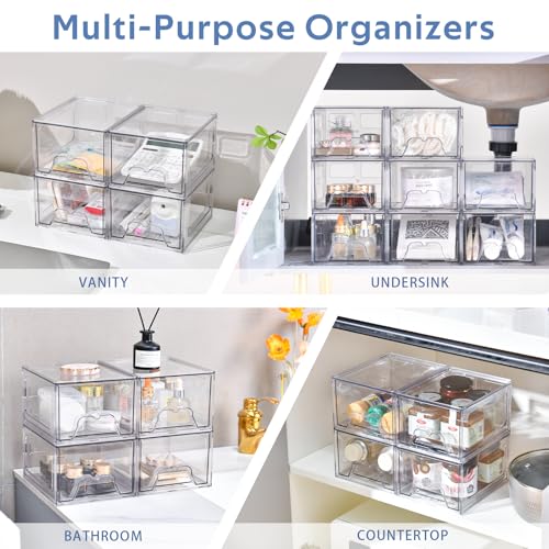 Plastic Drawers Storage, 6 Pack Clear Stackable Storage Drawers, Acrylic Storage Bins with Drawers for Fridge Organizers, Small PlasticDrawers Stackable for Makeup Organizers Cosmetic Display - size: 6Pack Standard