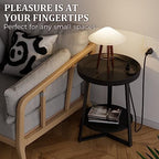 Gadroad Round End Table with Charging Station, USB Ports and Anti-Drop Fence, Wood Tabletop & Black Metal Frame, 2-Tier Side Table for Living Room, Bedroom, Black 15.7 * 15.7 * 23.0 inches - color: Black, style: with Charging Station