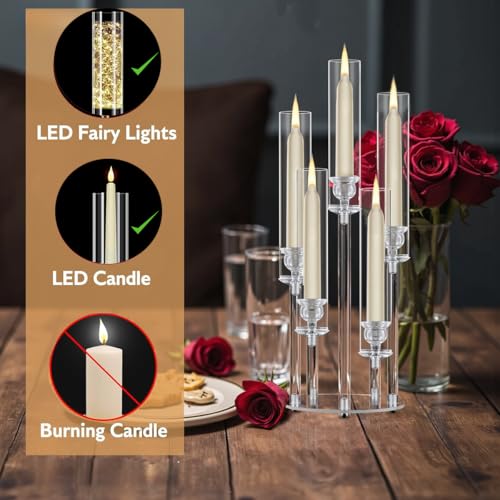 4PCS 5 Arm Acrylic Candelabra for Table Wedding Centerpiece,Crystal Clear Candle Stick Holders Candelabra Centerpiece Stands with Removable Lampshade for Party Easter Baby Shower Fit 0.8 LED Candle - size: 22.6"Tall