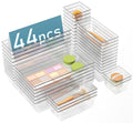 DCA 44 PCS Clear Drawer Organizers Set, 4 Size Versatile Bathroom and Vanity Organizer Trays, Cosmetic Display Cases for Makeup, Jewelries, Bedroom, Kitchen Utensils and Office - size: 44PC