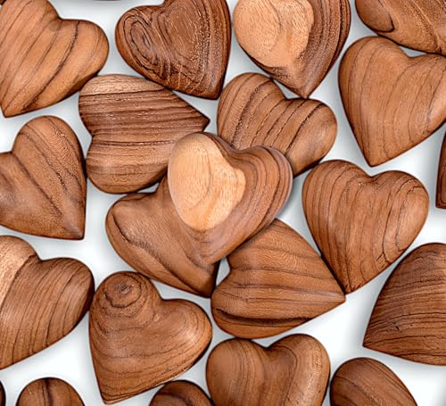Handcrafted Wooden Heart Sculpture Solid Natural Wood Decor | Romantic Gift for Anniversary, Wedding & Valentine Day (Set of 5)