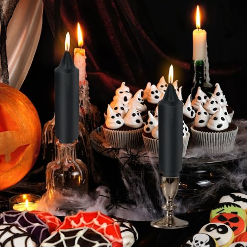 NJAO HOO Black Short Taper Candle 5 Inch Halloween Decoration Candlesticks Unscented Dripless Tapered Candle Set for Home Decor Dinner Candles Party, 4 Pack - color: Black, size: 5 In