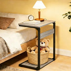Small End Tables, Nightstand Set of 2, C Shaped Couch Side Table, Sofa TV Tray Table, Night Stand, Nightstands for Bedroom, Bedside, Living Room ET-YB-GYW2 - color: Greige