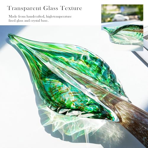QFkris Blown Glass Tree of Life Leaf Sculpture for Home Decor, 12inch Hand Blown Glass Art Decorative Statue for Book Shelf Living Room Office Desk Home Decoration Accents Collectible Figurines - size: Large Plus