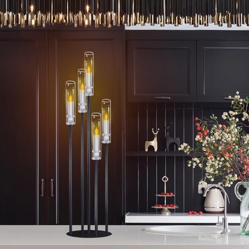 Black Taper Candle Holders for LED Candles Metal 5 Arms Candelabra Candlestick Holders for Wedding Engagement Party Decoration Tabletop Centerpieces (1, L) - size: Large