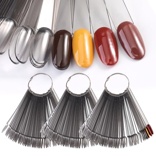150 Pcs Nail Swatch Sticks with Ring, Transparent Black Oval Shape Nail Art Tips, Acrylic False Nail Sample Sticks for Gel Polish Displaying Colors and Training Nail Tools for Home or Salon Use - color: Transparent Black Oval