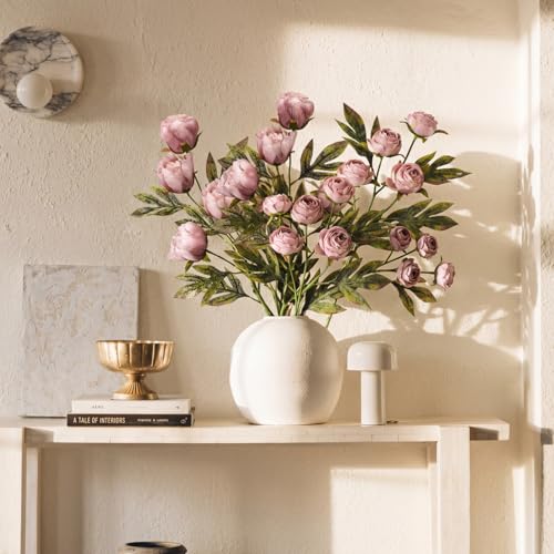 Thiccywoov 8 Pcs Artificial Peonies Stems Flowers Vintage Faux Peonies Stems Real Look Fake Peony Branches for Vase Filler DIY Bouquet Weeding Registry Centerpieces Bridal Shower Gifts Home Decor - color: Brownish